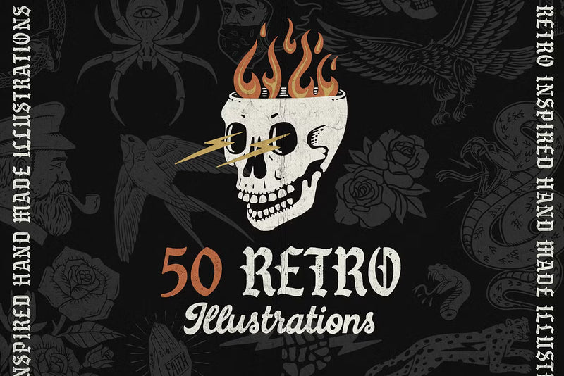 50 Retro Illustrations Bundle