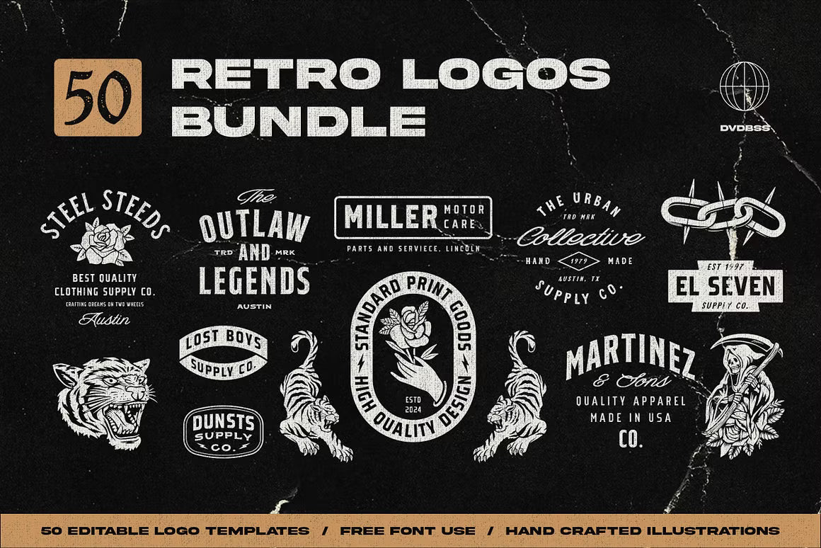 50 Retro logos Bundle
