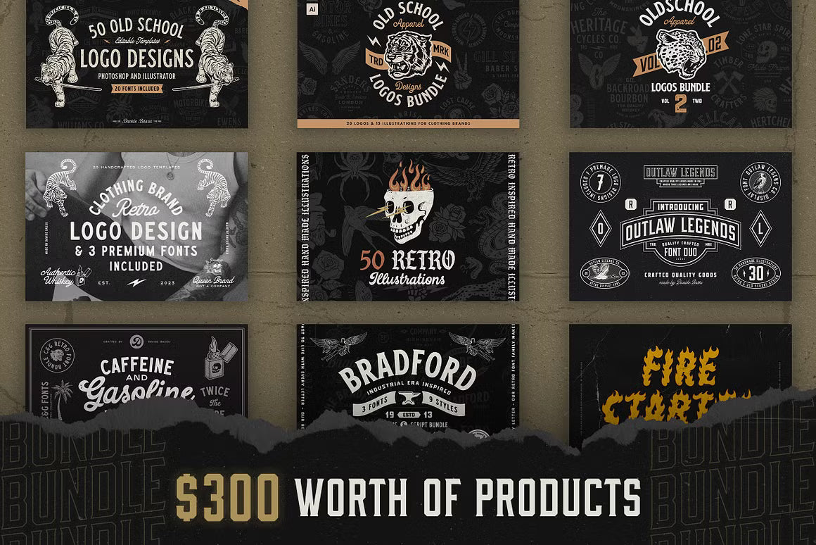 Apparel Designs Bundle | Retro Fonts, Logos & Illustrations