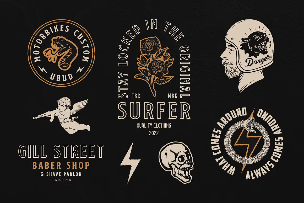 Apparel Designs Bundle | Retro Fonts, Logos & Illustrations